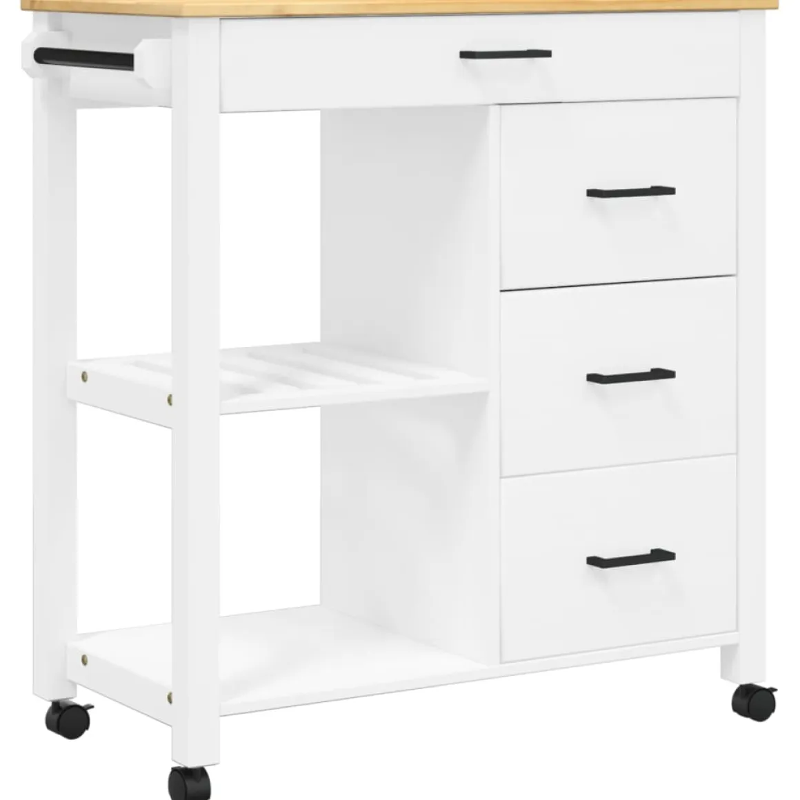 Carrito auxiliar Monza 4 cajones + 2 estantes madera de pino 90x84x40 cm