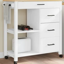 Carrito auxiliar Monza 4 cajones + 2 estantes madera de pino 90x84x40 cm