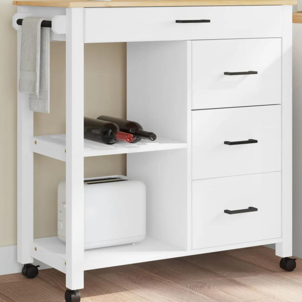 Carrito auxiliar Monza 4 cajones + 2 estantes madera de pino 90x84x40 cm