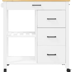 Carrito auxiliar Monza 4 cajones + 2 estantes madera de pino 90x84x40 cm