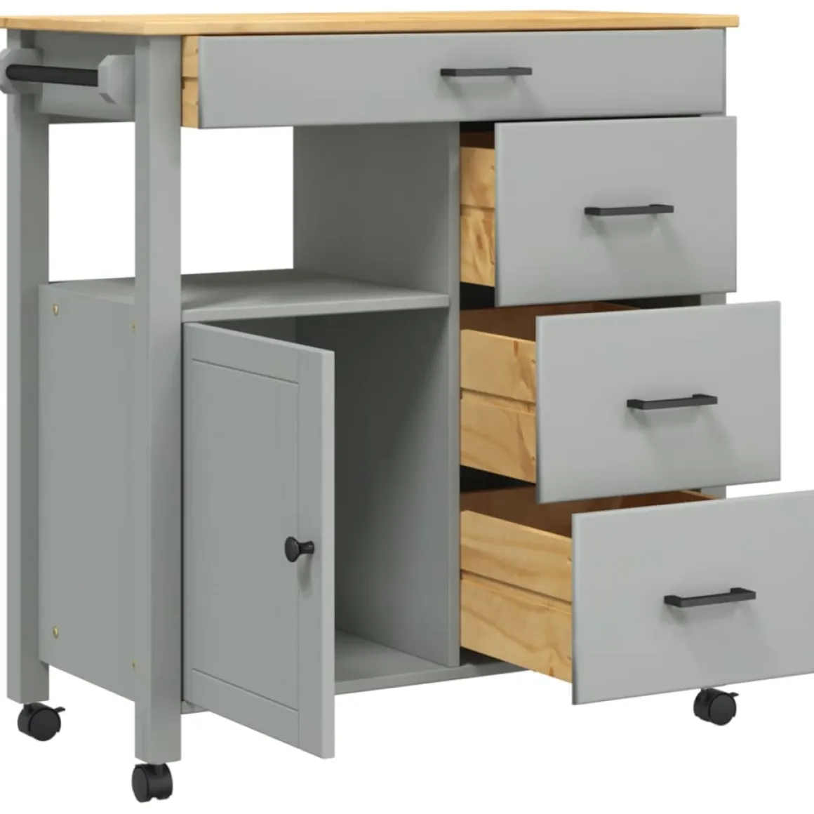 Carrito auxiliar Monza 4 cajones + armario madera de pino 90x84x40 cm