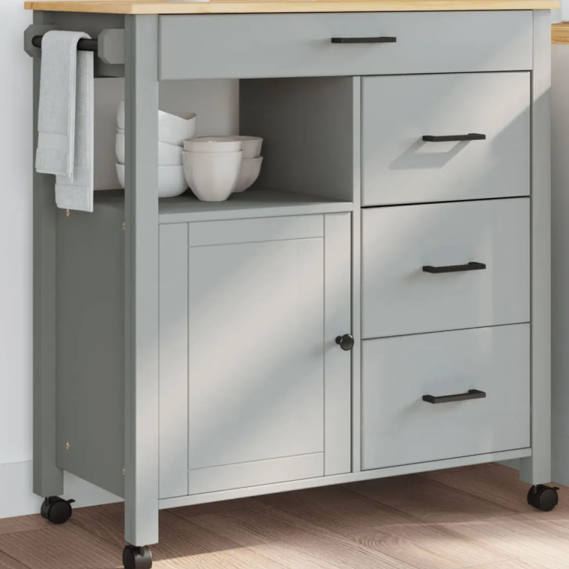 Carrito auxiliar Monza 4 cajones + armario madera de pino 90x84x40 cm