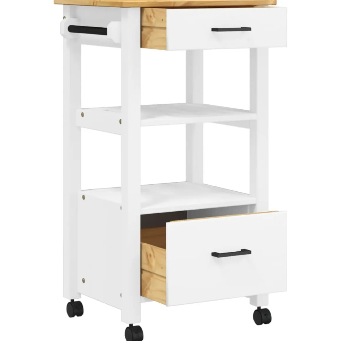 Carrito auxiliar Monza 2 cajones + 2 compartimentos madera de pino 90x48x40 cm