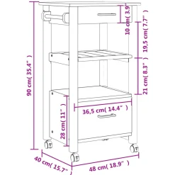 Carrito auxiliar Monza 2 cajones + 2 compartimentos madera de pino 90x48x40 cm