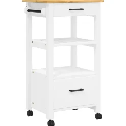 Carrito auxiliar Monza 2 cajones + 2 compartimentos madera de pino 90x48x40 cm