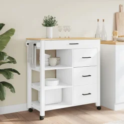 Carrito auxiliar Monza 4 cajones + 3 estantes madera de pino 90x84x40 cm