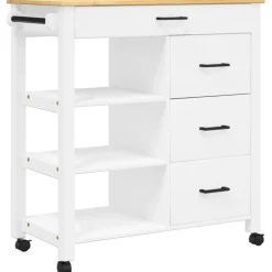 Carrito auxiliar Monza 4 cajones + 3 estantes madera de pino 90x84x40 cm