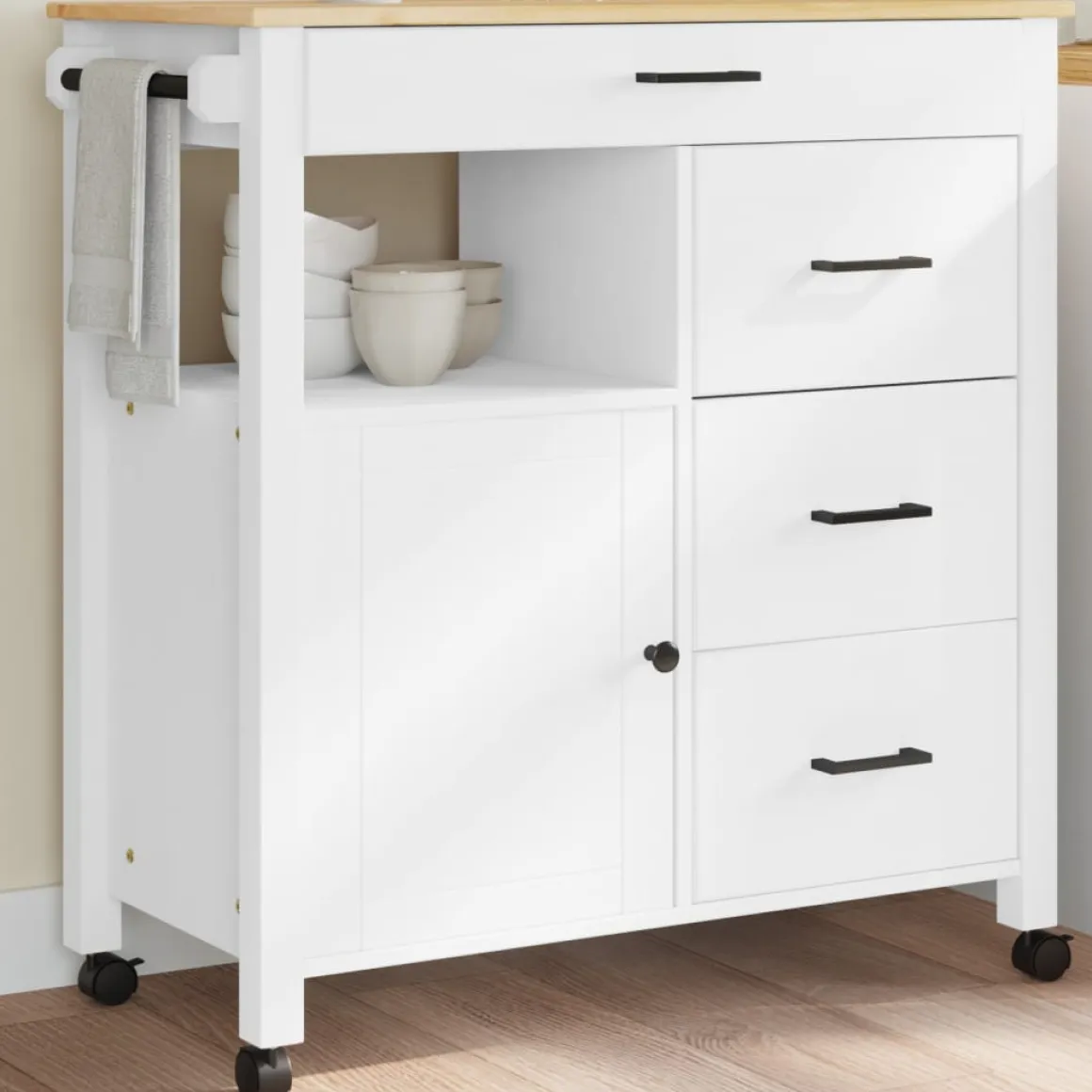 Carrito auxiliar Monza 4 cajones + armario madera de pino 90x84x40 cm