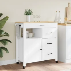 Carrito auxiliar Monza 4 cajones + armario madera de pino 90x84x40 cm