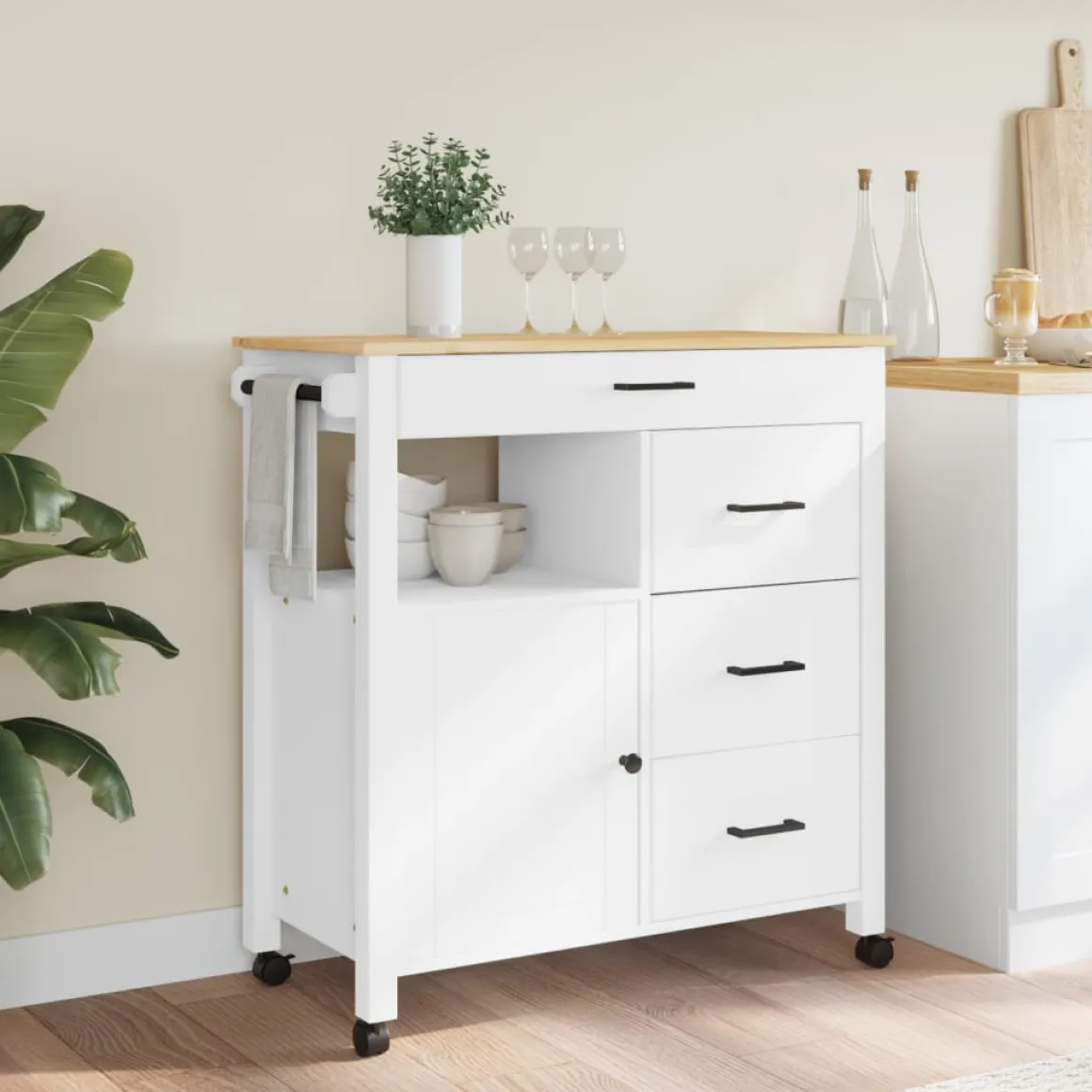Carrito auxiliar Monza 4 cajones + armario madera de pino 90x84x40 cm