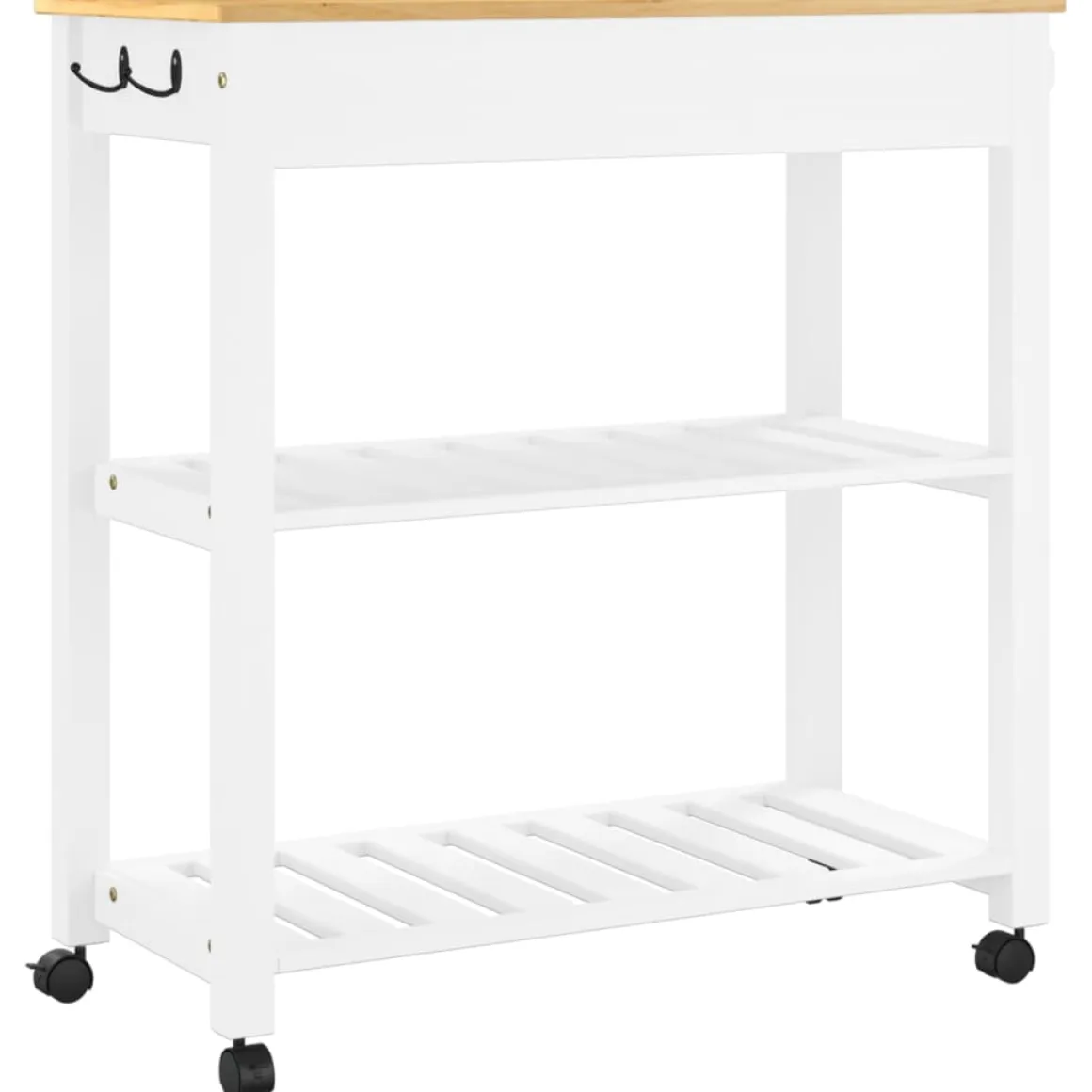Carrito auxiliar Monza 2 estantes listones + cajón madera de pino 90x84x40 cm