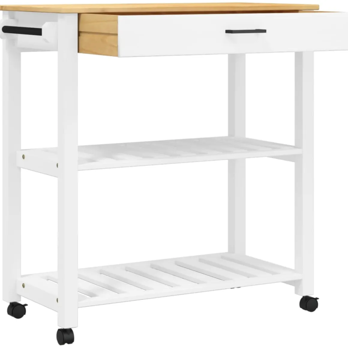 Carrito auxiliar Monza 2 estantes listones + cajón madera de pino 90x84x40 cm