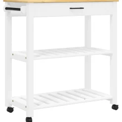 Carrito auxiliar Monza 2 estantes listones + cajón madera de pino 90x84x40 cm