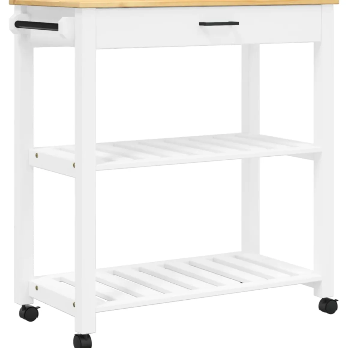 Carrito auxiliar Monza 2 estantes listones + cajón madera de pino 90x84x40 cm