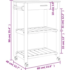 Carrito auxiliar Monza 2 estantes + 1 cajón 90x60x40 cm