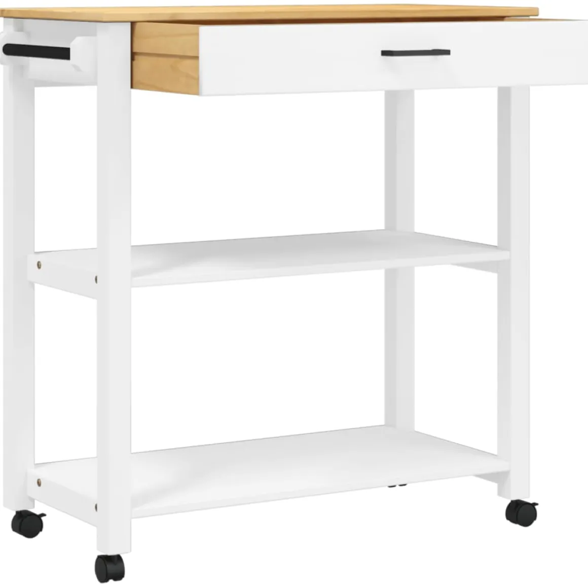 Carrito auxiliar Monza 2 estantes + cajón madera de pino 90x84x40 cm