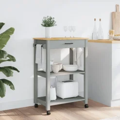 Carrito auxiliar Monza con cajón + 2 compartimentos madera de pino 90x60x40 cm