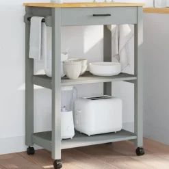 Carrito auxiliar Monza con cajón + 2 compartimentos madera de pino 90x60x40 cm