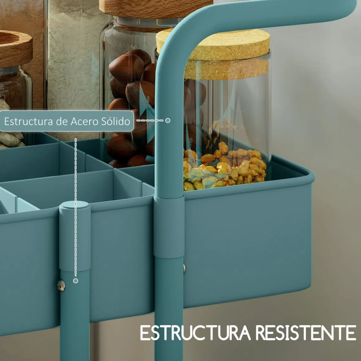 Carrito auxiliar Nuvem Homcom 3 niveles con ganchos y cestas 86,5x42x38 cm