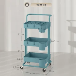 Carrito auxiliar Nuvem Homcom 3 niveles con ganchos y cestas 86,5x42x38 cm