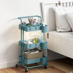 Carrito auxiliar Nuvem Homcom 3 niveles con ganchos y cestas 86,5x42x38 cm