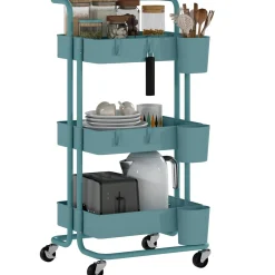 Carrito auxiliar Nuvem Homcom 3 niveles con ganchos y cestas 86,5x42x38 cm