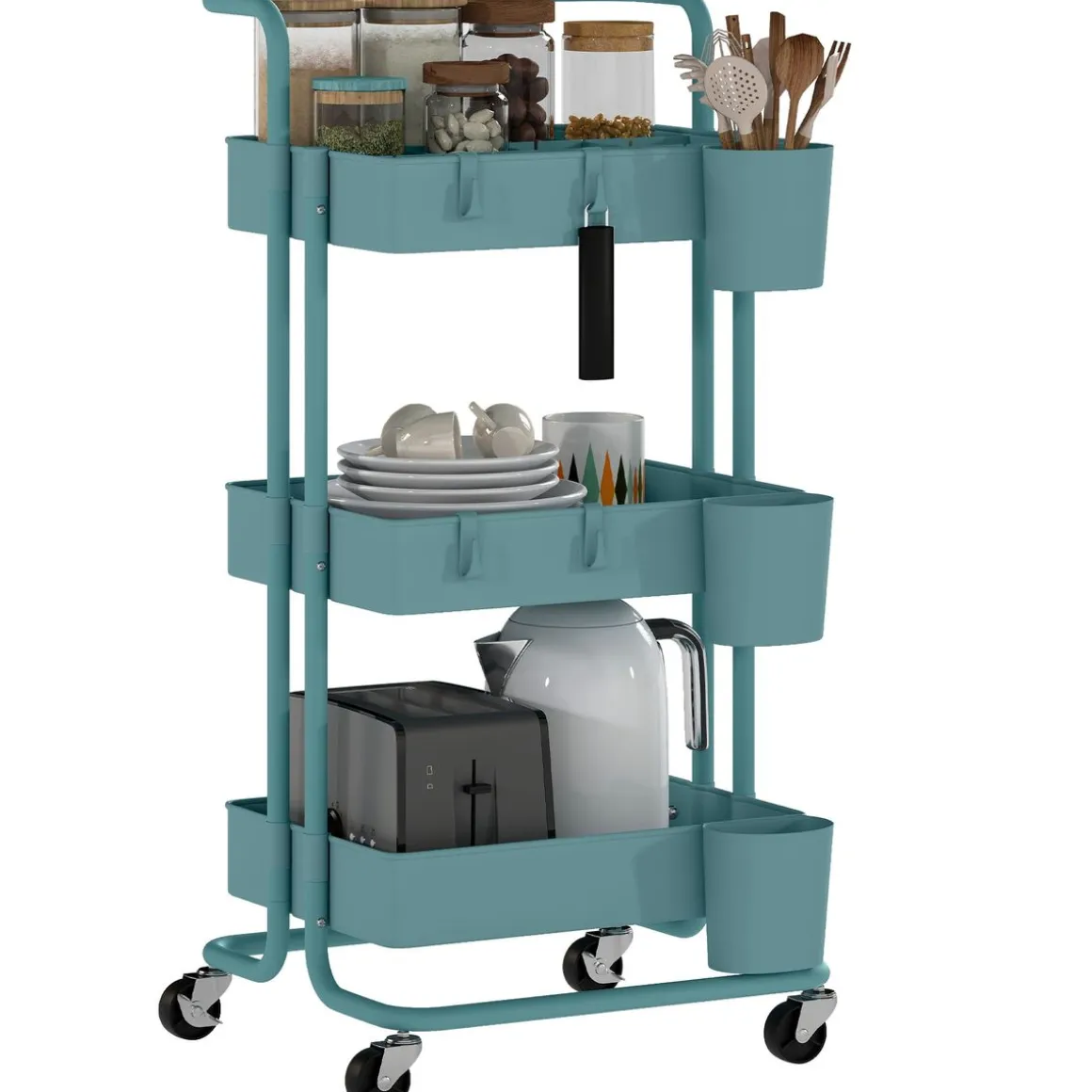 Carrito auxiliar Nuvem Homcom 3 niveles con ganchos y cestas 86,5x42x38 cm