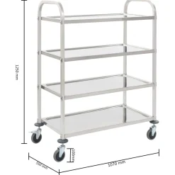 Carrito auxiliar Rhino 4 niveles con ruedas acero inoxidable 125x107x55 cm