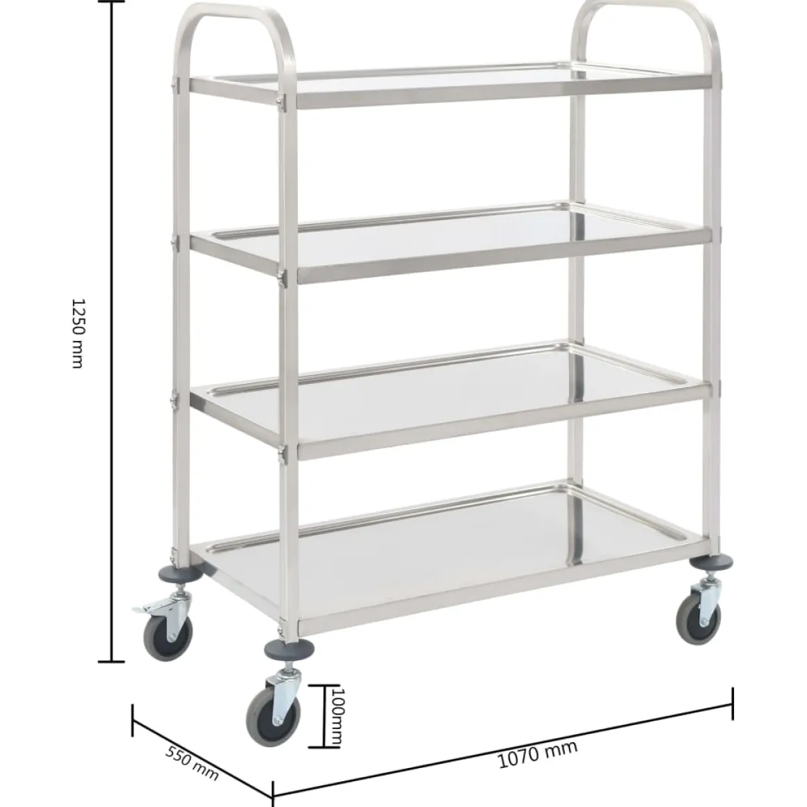 Carrito auxiliar Rhino 4 niveles con ruedas acero inoxidable 125x107x55 cm