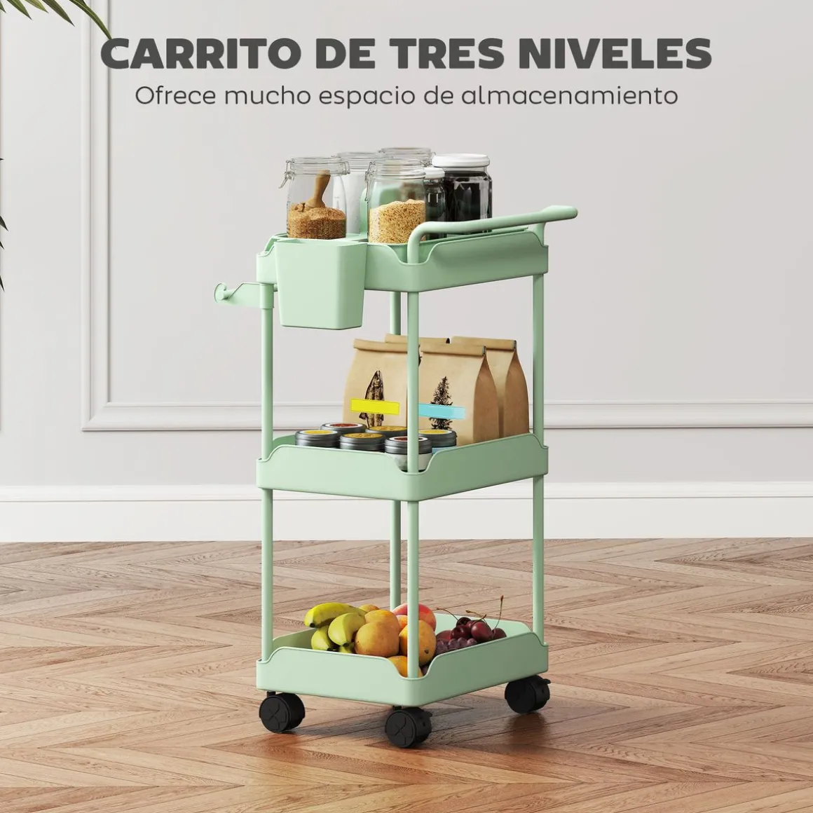 Carrito auxiliar Ritual Homcom con cestas extraíbles y 4 ruedas 76x42x42,5 cm