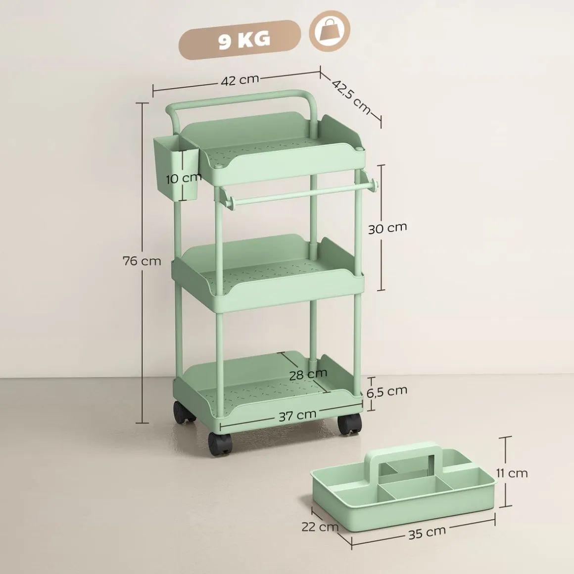 Carrito auxiliar Ritual Homcom con cestas extraíbles y 4 ruedas 76x42x42,5 cm