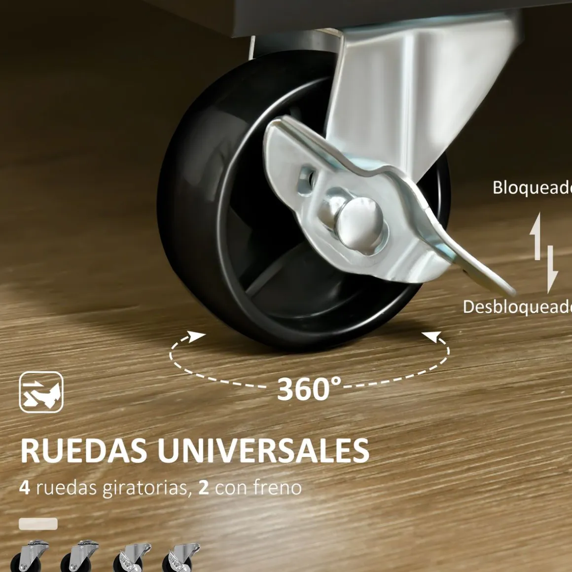 Carrito auxiliar Sil Homcom 2 cajones + aramario doble + toallero negro 91x46x104 cm