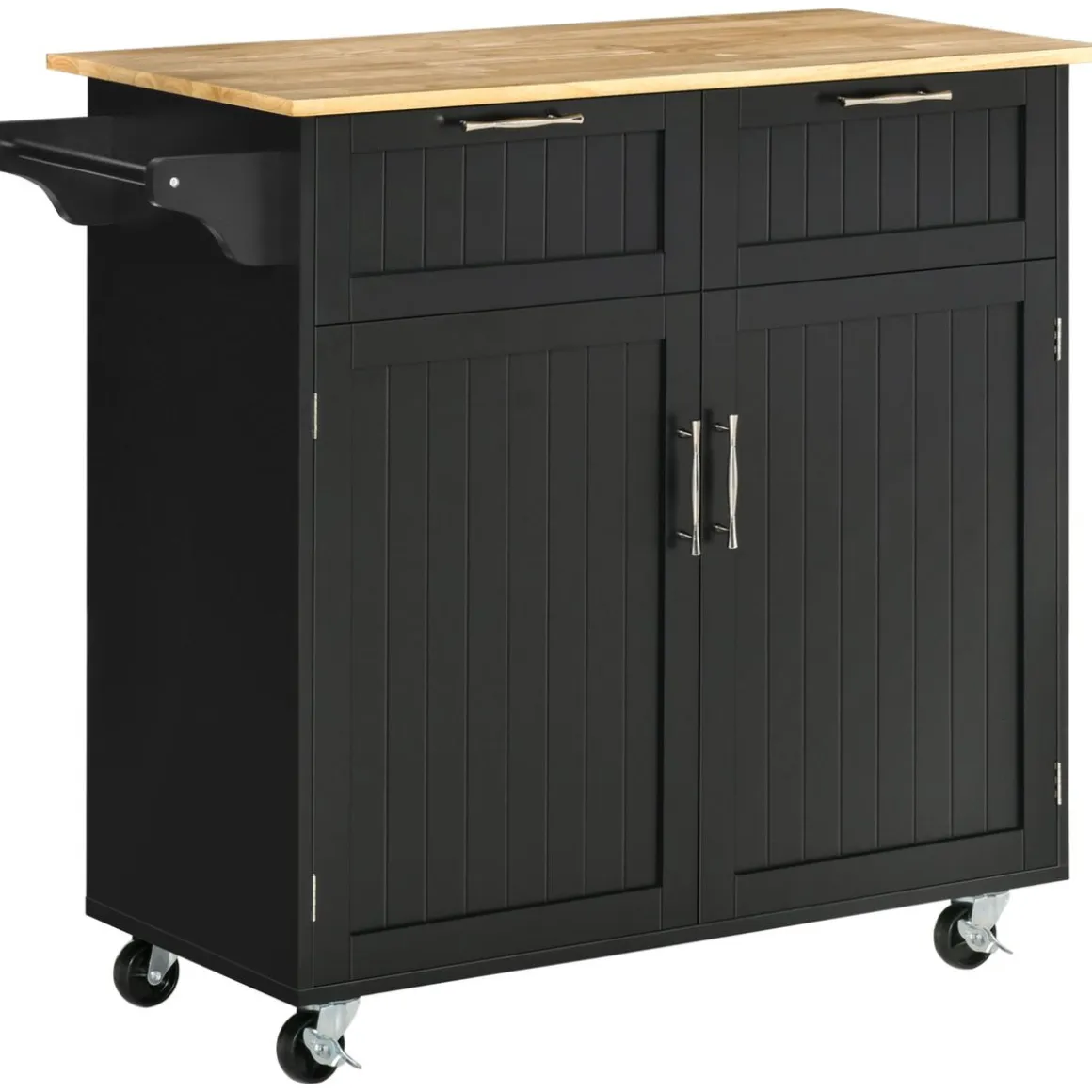 Carrito auxiliar Sil Homcom 2 cajones + aramario doble + toallero negro 91x46x104 cm