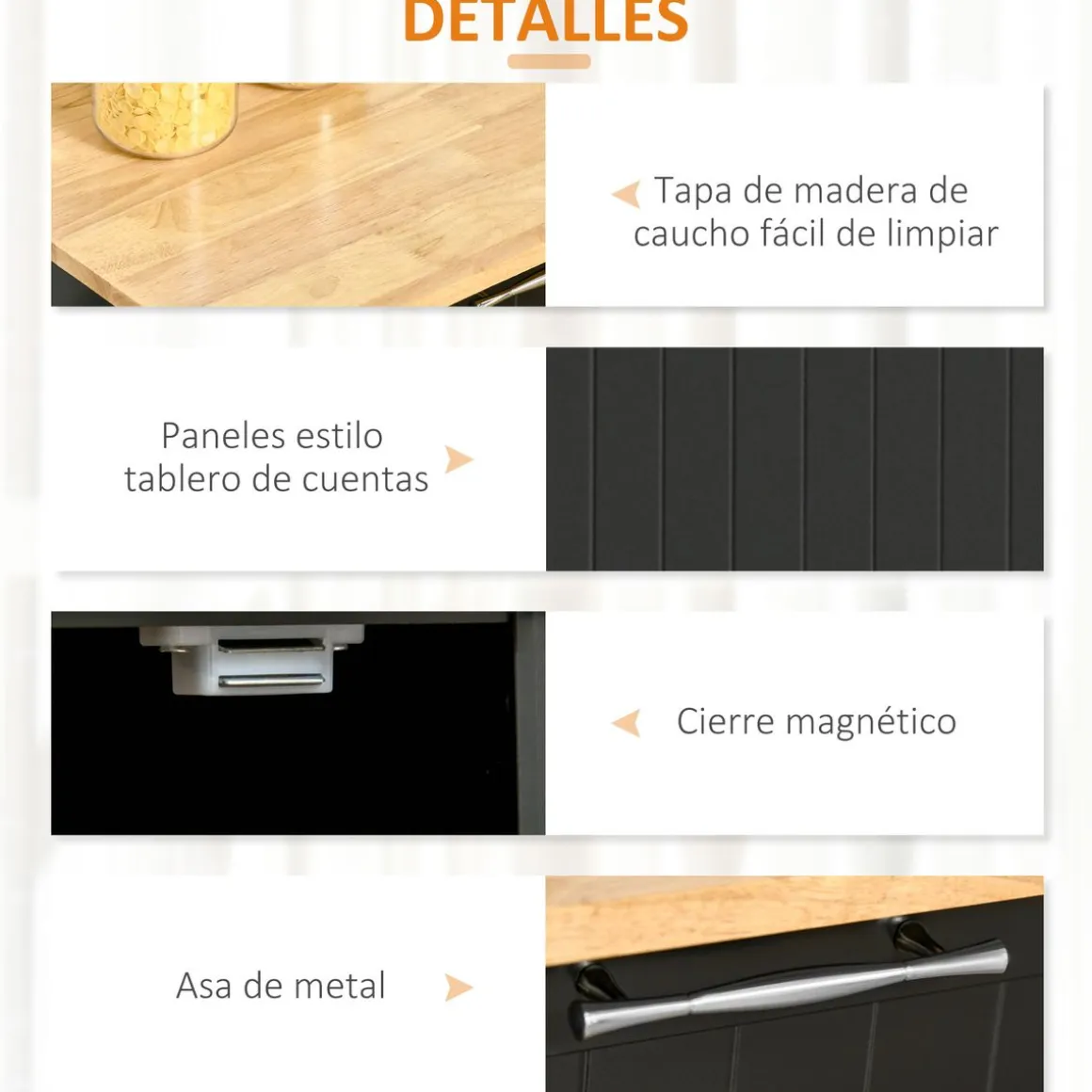 Carrito auxiliar Sil Homcom 2 cajones + aramario doble + toallero negro 91x46x104 cm
