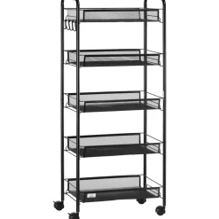 Carrito auxiliar Tajo Homcom 5 estantes con ruedas negro 106x26,5x45 cm