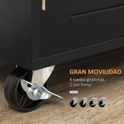 Carrito auxiliar Tea Homcom con ruedas negro 89x109x40 cm