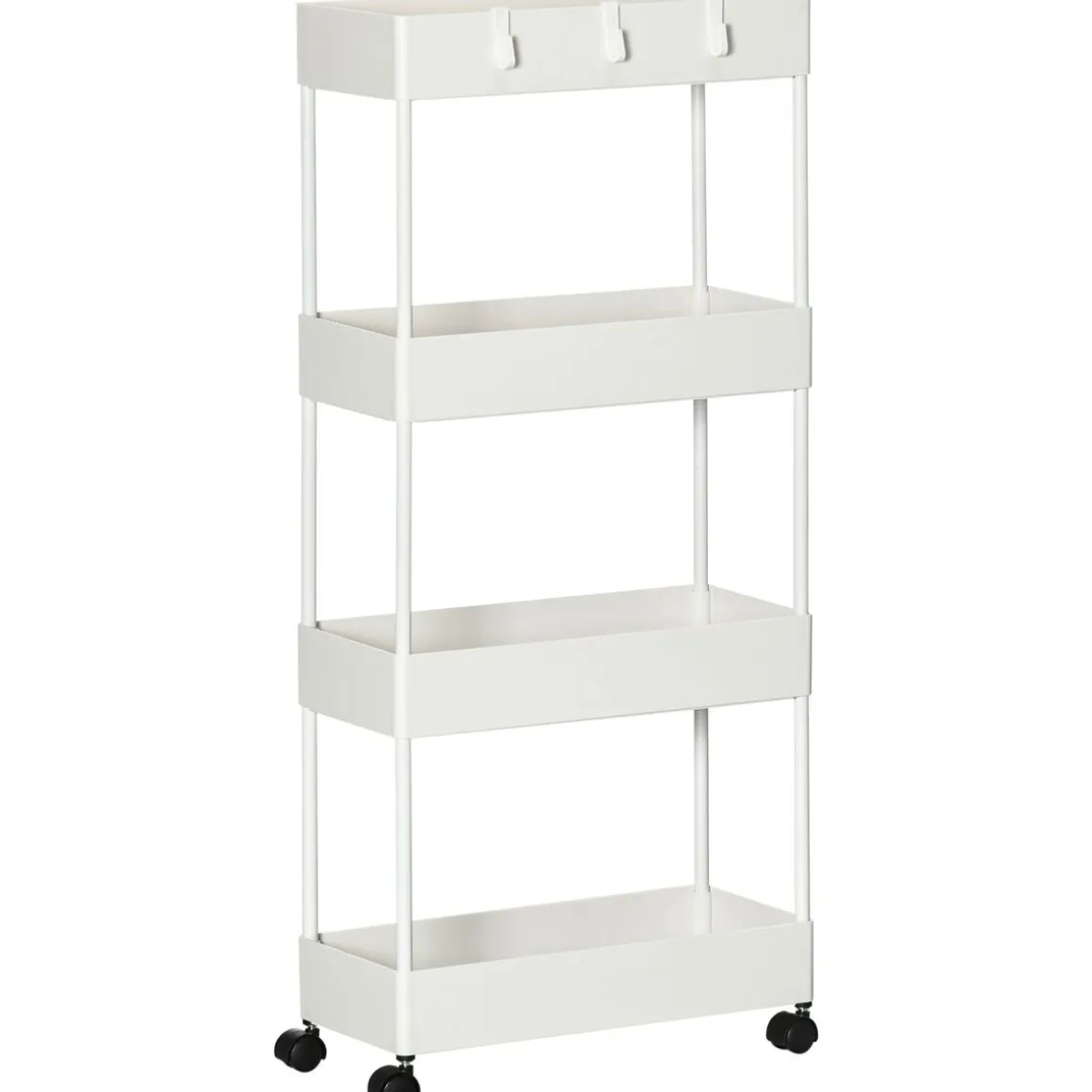 Carrito auxiliar Temba Homcom 4 cestas y ruedas blanco 90x40x19 cm