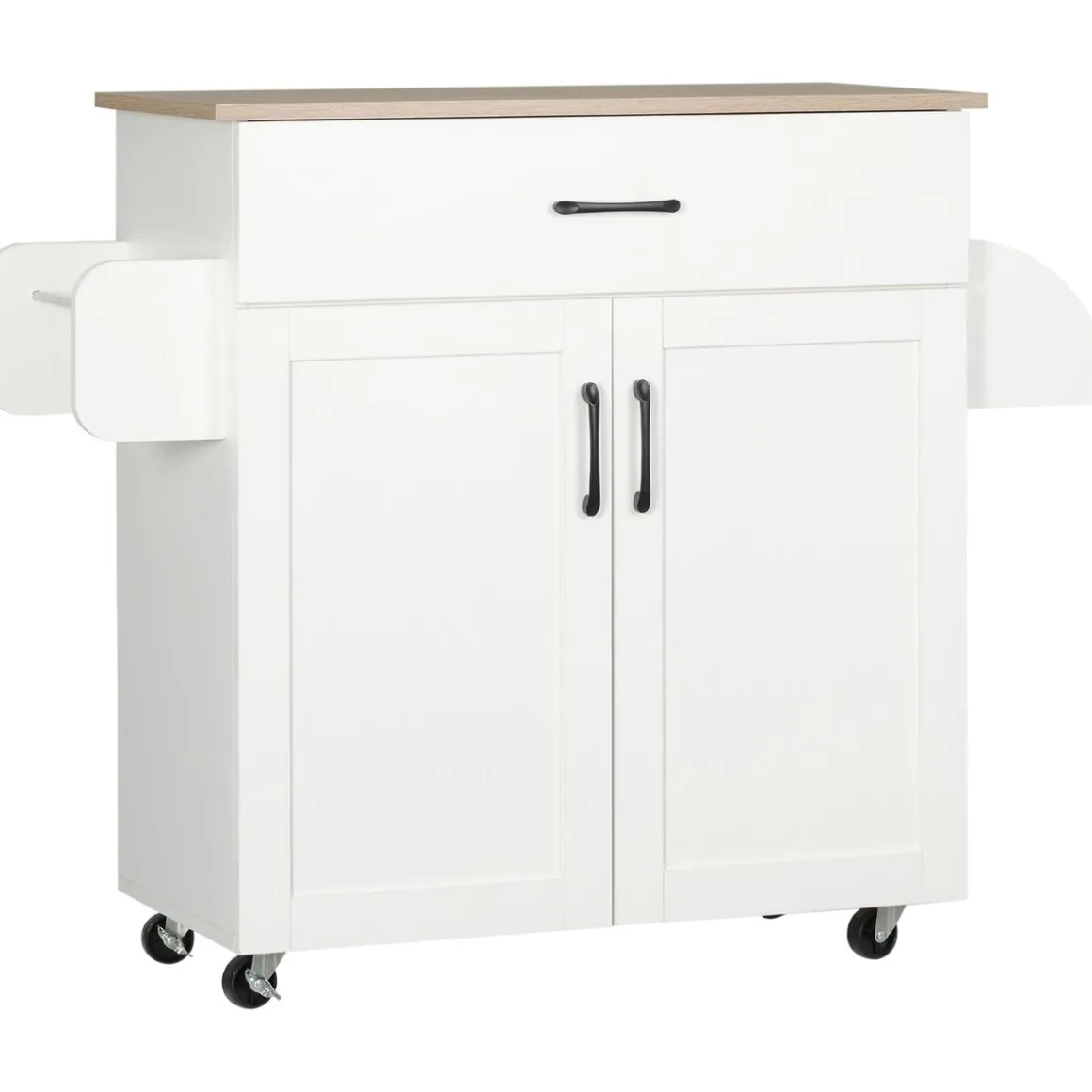 Carrito auxiliar Turia Homcom armario doble + cajón + barra lateral blanco 85x36x105 cm
