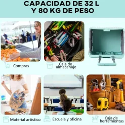Carrito auxiliar Urkiola Homcom 32L con ruedas 85x41,5x32,5 cm
