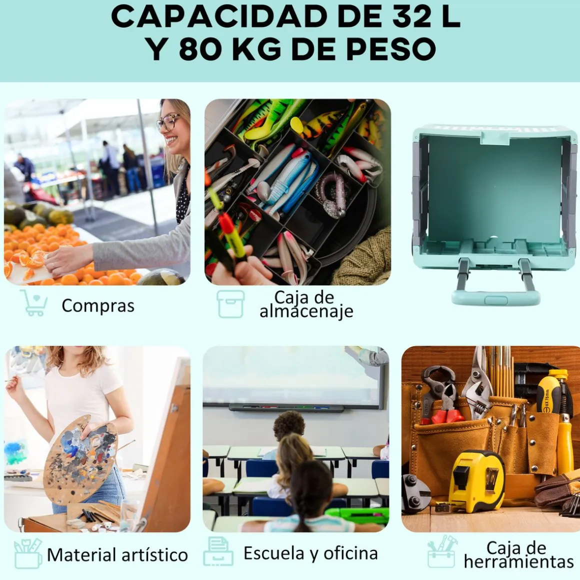 Carrito auxiliar Urkiola Homcom 32L con ruedas 85x41,5x32,5 cm