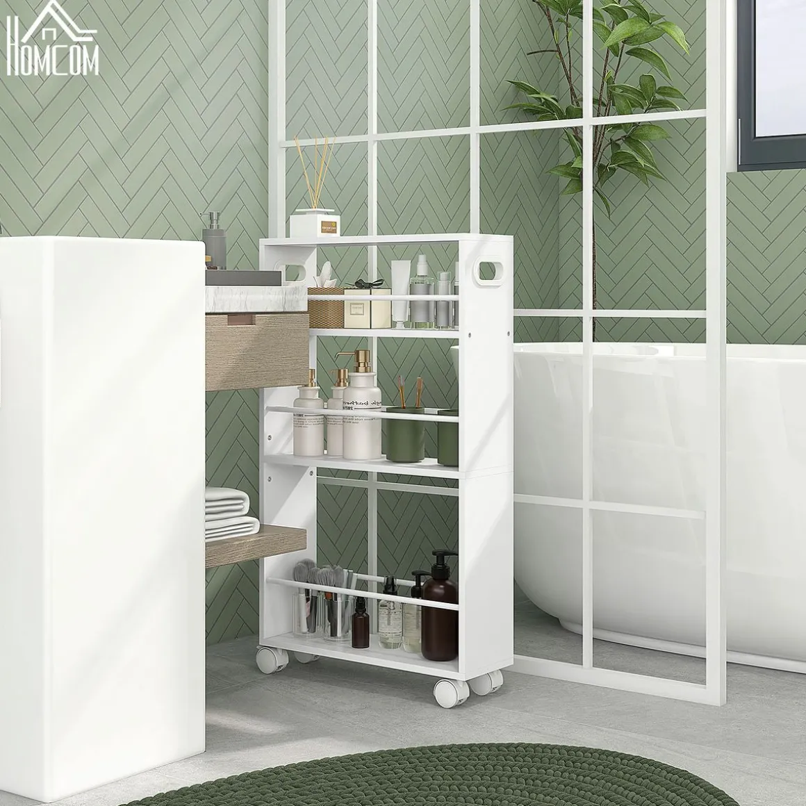 Carrito auxiliar Velez Homcom 3 estantes blanco 80x45x15 cm