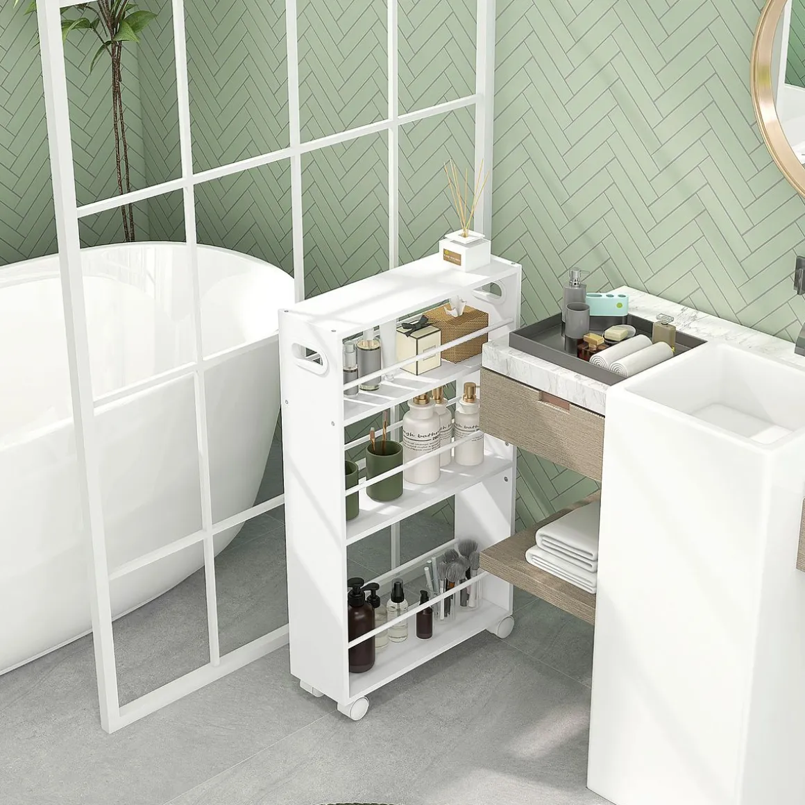 Carrito auxiliar Velez Homcom 3 estantes blanco 80x45x15 cm