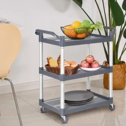 Carrito con ruedas Homcom 3 niveles gris 93x88x44 cm