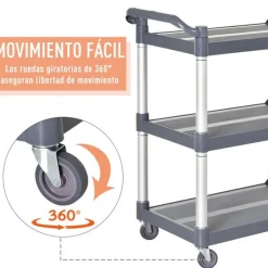 Carrito con ruedas Homcom 3 niveles gris 93x88x44 cm