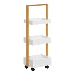 Carrito de almacenamiento Homcom con ruedas 3 cestas blanco/natural 75x28x18 cm