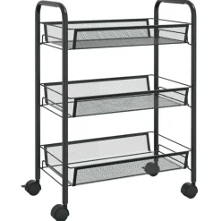 Carrito de cocina 3 niveles con ruedas negro 64x46x26 cm