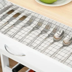 Carrito de cocina auxiliar Homcom 1 cajón+3 compartimentos+botellero blanco/natural 87x67x37 cm