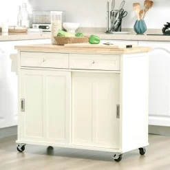 Carrito de cocina auxiliar Homcom con ruedas crema/natural 89,5x110x49,5 cm