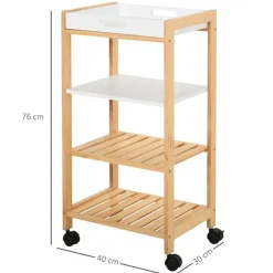 Carrito de cocina Homcom 4 niveles con ruedas natural/blanco 76x40x30 cm