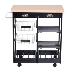 Carrito de cocina Homcom multiusos con estantes y cajones negro 76x74x37 cm